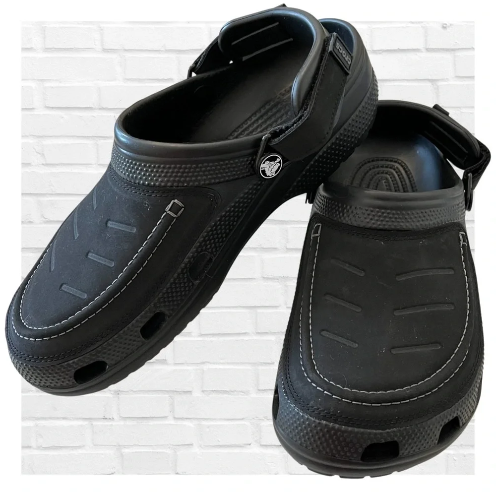 CROCS Mens 8 Yukon Vista Sling Back Slip On Clog Black Faux Leather Non Slip